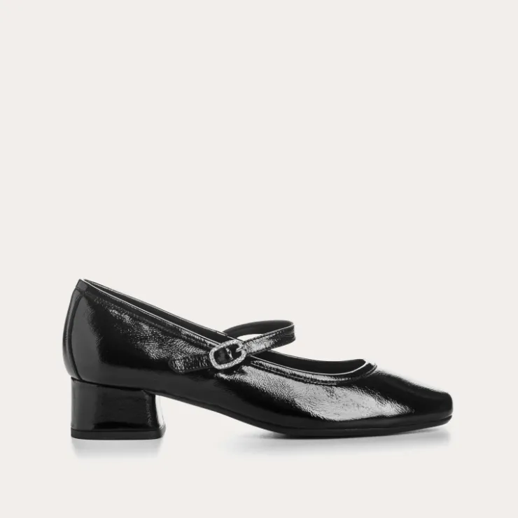 Toute La Collection | Ballerines & Babies | Reqins BABIES A TALONS KELLY STRASS CUIR NAPLAK NOIR