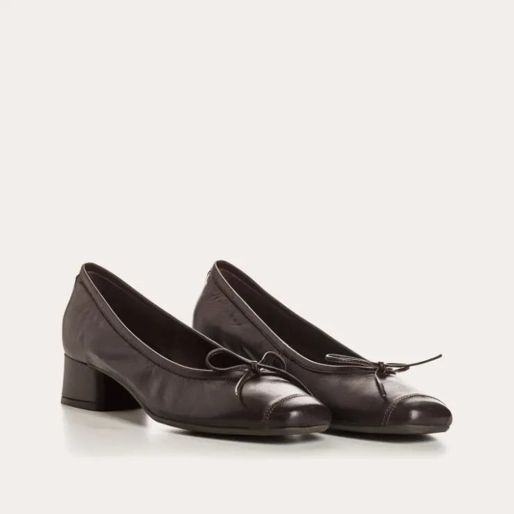 Toute La Collection | Ballerines & Babies | Reqins BALLERINES A TALONS KYRIEL CUIR MARRON
