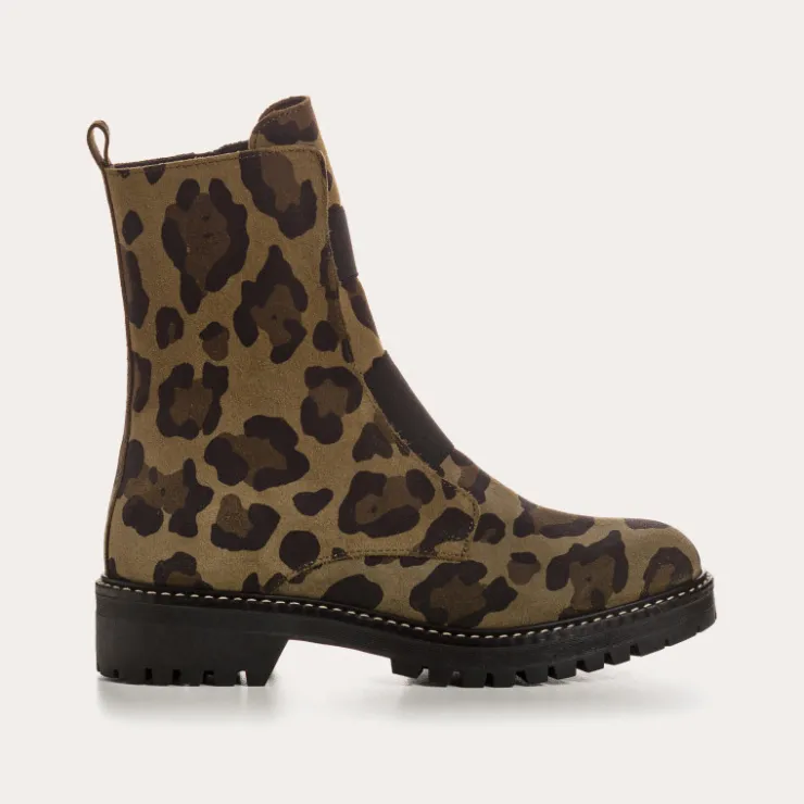 Toute La Collection | Boots & Bottines | Reqins BOOTS DUSKY CUIR VELOURS LEOPARD KAKI
