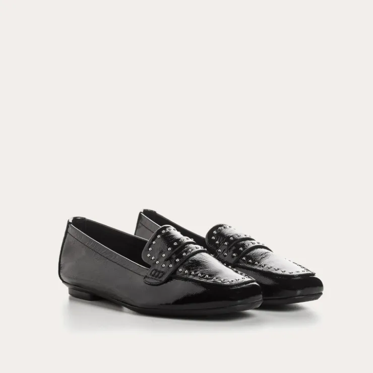 Toute La Collection | Mocassins | Reqins MOCASSINS HELODIE CUIR VERNIS ET CLOUS NOIR